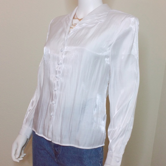 Vintage white button down dress collar blouse - Picture 2 of 8